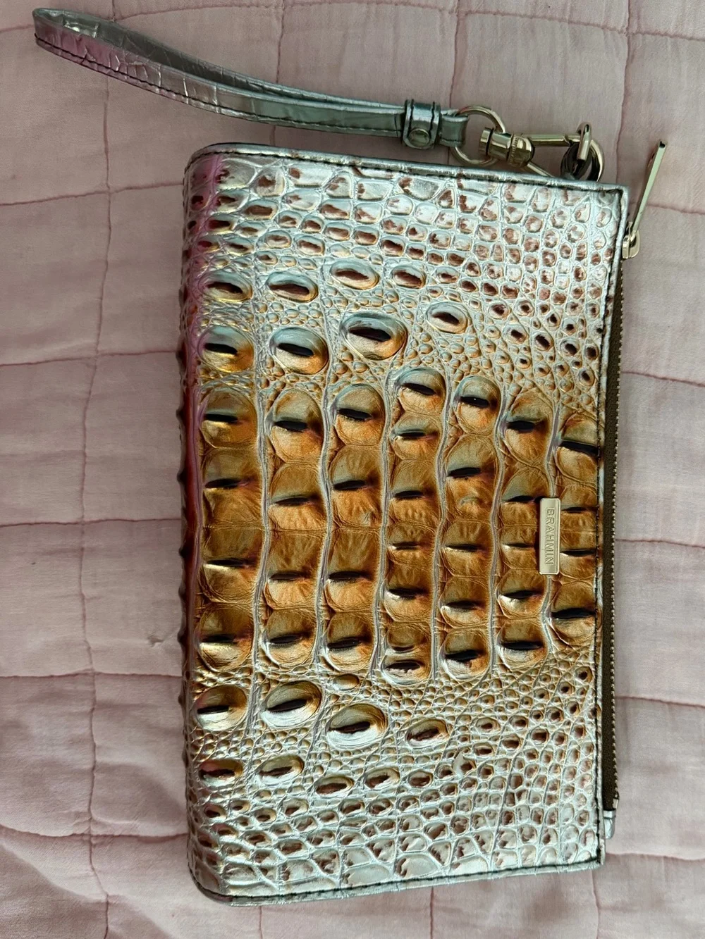 Brahmin Iridescent Croc-Embossed Clutch in Gold and silver